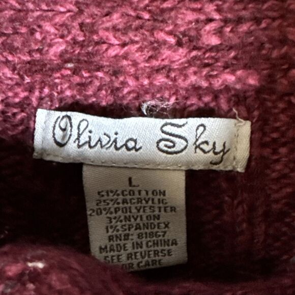 Olivia Sky Raspberry L  Women’s 3/4 Sleeve Cardigan Style Chunky Knit Sweater - Picture 4 of 10